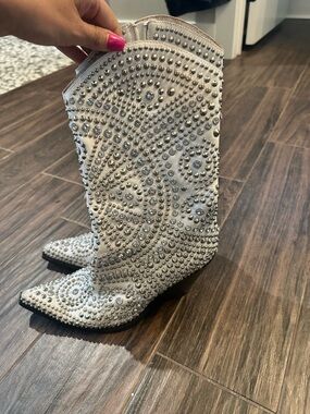 Jeffrey Campbell White Studded Western Heeled Boots